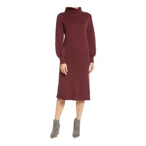 𝅺caslon Double Knit Long Sleeve Turtleneck Sweater Dress in wine color